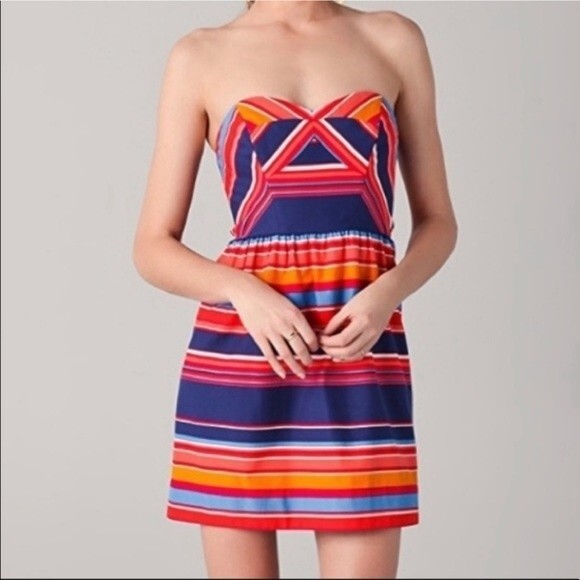 LAST CHANCE NWT Shoshanna Frannie Silk Blend Strapless Striped Dress - Size 0 - Picture 2 of 13